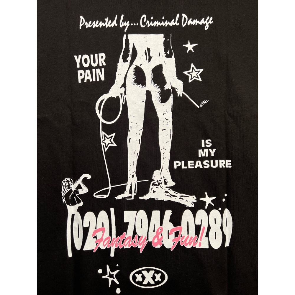 Criminal Damage Fantasy & Fun Graphic T-Shirt Black Large Oversized Small Street